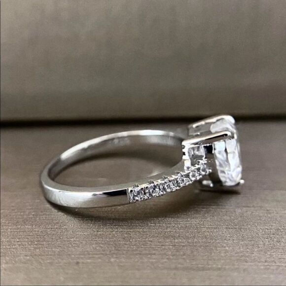 NEW! 18K White Gold Plated Solitaire Heart Shaped Diamond Engagement Ring - Picture 6 of 7